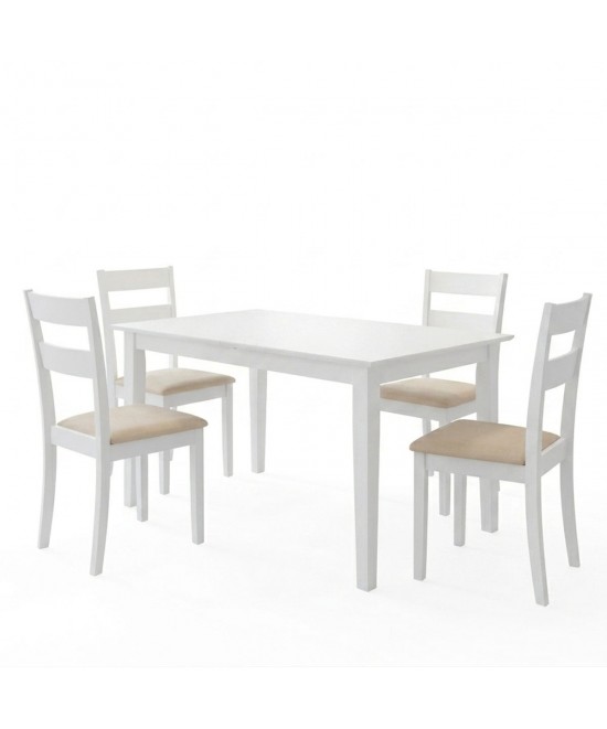 Τραπεζαρία Dallan Mabor pakoworld 5τεμ λευκό rubberwood 120-150x80x73,8εκ