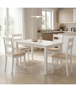 Τραπεζαρία Dallan Mabor pakoworld 5τεμ λευκό rubberwood 120-150x80x73,8εκ