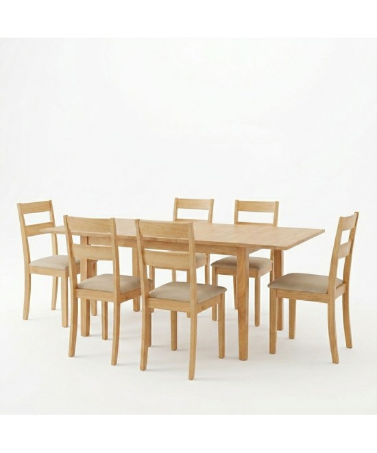 Τραπεζαρία Dallan Country pakoworld 7τεμ σε φυσική απόχρωση rubberwood 120-150x80x74εκ