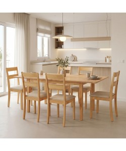 Τραπεζαρία Dallan Country pakoworld 7τεμ σε φυσική απόχρωση rubberwood 120-150x80x74εκ