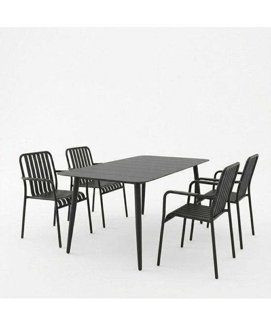 Τραπεζαρία Heven Vista pakoworld σετ 5τεμ μαύρο αλουμίνιο 150x80x72εκ