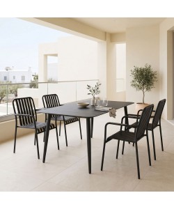 Τραπεζαρία Heven Vista pakoworld σετ 5τεμ μαύρο αλουμίνιο 150x80x72εκ