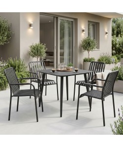 Τραπεζαρία Heven Vista pakoworld σετ 5τεμ μαύρο αλουμίνιο 80x80x72εκ