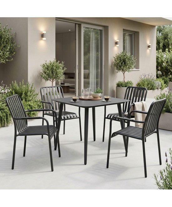 Τραπεζαρία Heven Vista pakoworld σετ 5τεμ μαύρο αλουμίνιο 80x80x72εκ