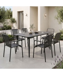 Τραπεζαρία Heven Vista pakoworld σετ 7τεμ μαύρο αλουμίνιο 120x70x72εκ