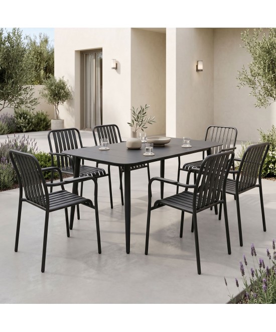 Τραπεζαρία Heven Vista pakoworld σετ 7τεμ μαύρο αλουμίνιο 120x70x72εκ Τραπεζαρία Heven Vista pakoworld σετ 7τεμ μαύρο αλουμίνιο 120x70x72εκ