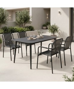 Τραπεζαρία Heven Vista pakoworld σετ 5τεμ μαύρο αλουμίνιο 120x70x72εκ