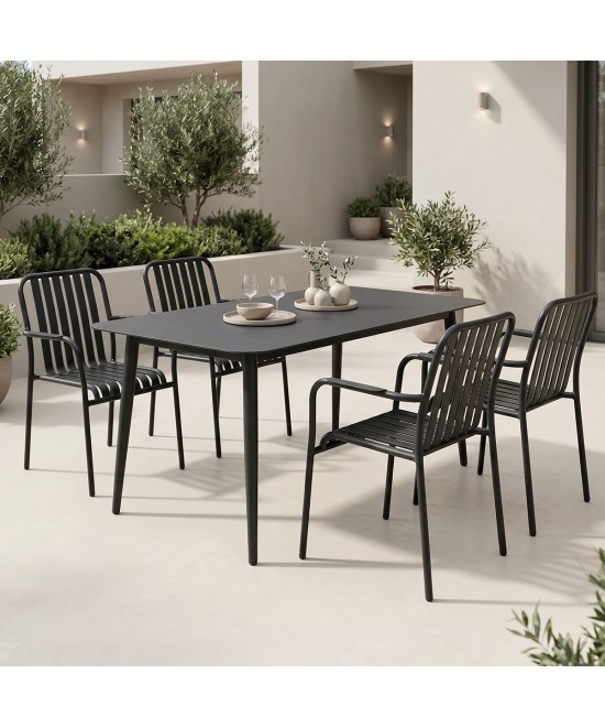 Τραπεζαρία Heven Vista pakoworld σετ 5τεμ μαύρο αλουμίνιο 120x70x72εκ Τραπεζαρία Heven Vista pakoworld σετ 5τεμ μαύρο αλουμίνιο 120x70x72εκ
