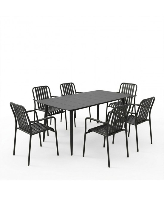 Τραπεζαρία Heven Vista pakoworld σετ 7τεμ μαύρο αλουμίνιο 150x80x72εκ