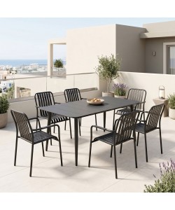 Τραπεζαρία Heven Vista pakoworld σετ 7τεμ μαύρο αλουμίνιο 150x80x72εκ