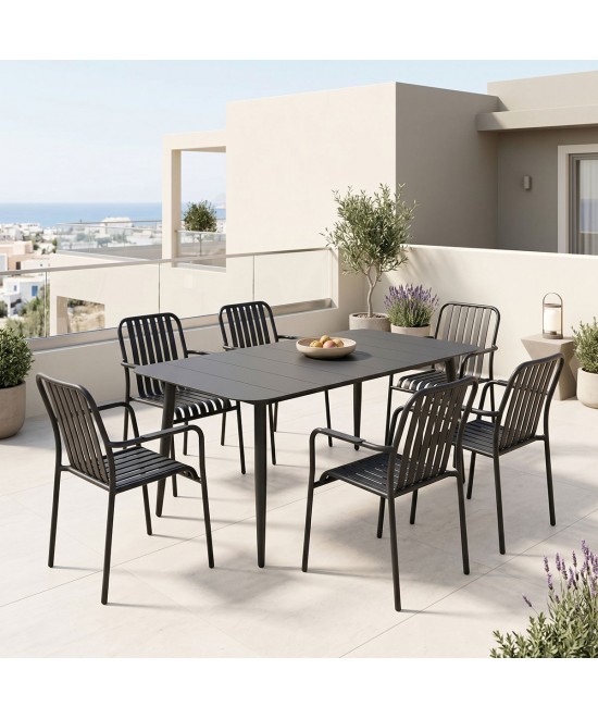 Τραπεζαρία Heven Vista pakoworld σετ 7τεμ μαύρο αλουμίνιο 150x80x72εκ