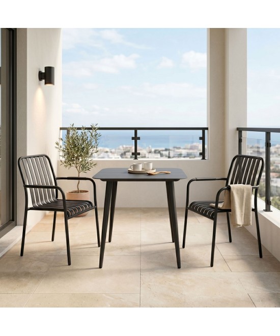 Τραπεζαρία Heven Vista pakoworld σετ 3τεμ μαύρο αλουμίνιο 80x80x72εκ