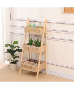 Ραφιέρα επιδαπέδια 3όροφη Scandy pakoworld mdf-rattan σε φυσική απόχρωση 44x37x110εκ