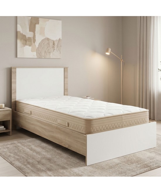 Κρεβάτι με στρώμα Athos Sleepy pakoworld sonoma λευκό 90x190εκ