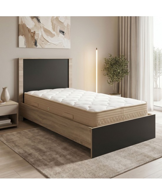Κρεβάτι με στρώμα Athos Sleepy pakoworld sonoma ανθρακί 90x190εκ