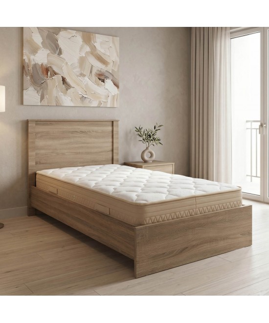 Κρεβάτι με στρώμα Athos Sleepy pakoworld sonoma 90x190εκ