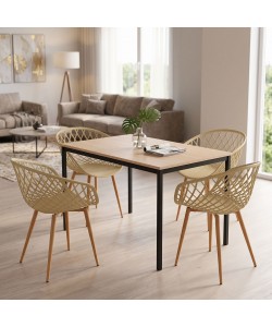 Τραπεζαρία με Πολυθρόνες Ezra cappuccino και Τραπέζι Faragio μαύρο με φυσική απόχρωση 120x75x75εκ Σετ 5τεμ