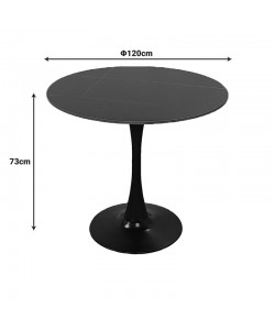Tραπέζι Balou pakoworld sintered stone σε μαύρη απόχρωση με όψη μαρμάρου-βάση μαύρο μέταλλο Φ120x73εκ