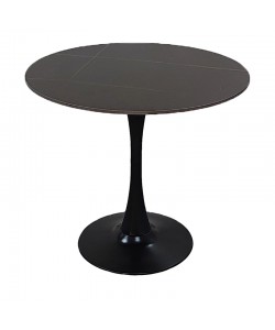 Tραπέζι Balou pakoworld sintered stone σε μαύρη απόχρωση με όψη μαρμάρου-βάση μαύρο μέταλλο Φ120x73εκ