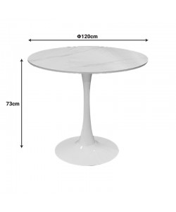 Tραπέζι Balou pakoworld sintered stone σε λευκή απόχρωση με όψη μαρμάρου-βάση λευκό μέταλλο Φ120x73εκ