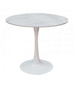 Tραπέζι Balou pakoworld sintered stone σε λευκή απόχρωση με όψη μαρμάρου-βάση λευκό μέταλλο Φ120x73εκ