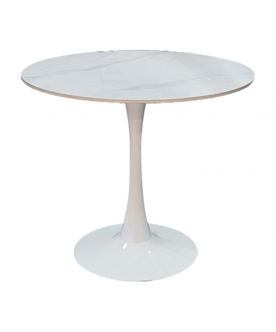 Tραπέζι Balou pakoworld sintered stone σε λευκή απόχρωση με όψη μαρμάρου-βάση λευκό μέταλλο Φ120x73εκ Tραπέζι Balou pakoworld sintered stone σε λευκή απόχρωση με όψη μαρμάρου-βάση λευκό μέταλλο Φ120x73εκ