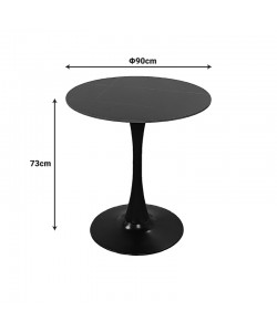 Tραπέζι Balou pakoworld sintered stone σε μαύρη απόχρωση με όψη μαρμάρου-βάση μαύρο μέταλλο Φ90x73εκ
