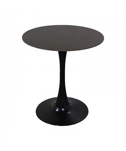 Tραπέζι Balou pakoworld sintered stone σε μαύρη απόχρωση με όψη μαρμάρου-βάση μαύρο μέταλλο Φ90x73εκ