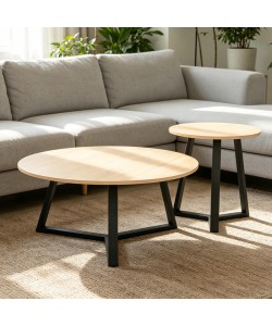 Τραπέζι σαλονιού Berton pakoworld cappuccino με μαύρο μέταλλο Φ80x40εκ