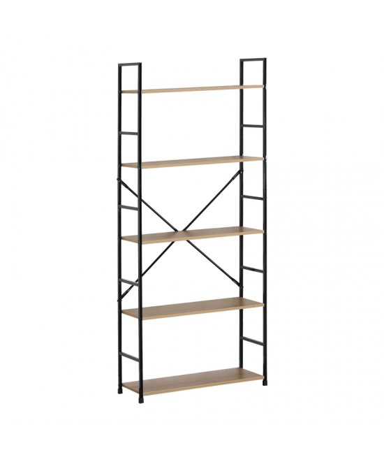 Βιβλιοθήκη Manlo pakoworld oak με μαύρο μέταλλο 58.6x23.5x144εκ Βιβλιοθήκη Manlo pakoworld oak με μαύρο μέταλλο 58.6x23.5x144εκ