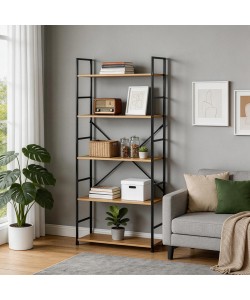 Βιβλιοθήκη Manlo pakoworld oak με μαύρο μέταλλο 58.6x23.5x144εκ