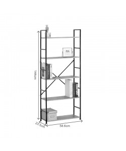 Βιβλιοθήκη Manlo pakoworld oak με μαύρο μέταλλο 58.6x23.5x144εκ