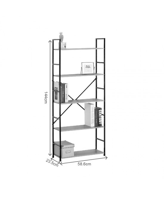 Βιβλιοθήκη Manlo pakoworld oak με μαύρο μέταλλο 58.6x23.5x144εκ Βιβλιοθήκη Manlo pakoworld oak με μαύρο μέταλλο 58.6x23.5x144εκ