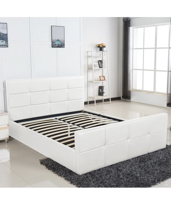 Κρεβάτι ArteLibre ANEMONE Λευκό PU Με Αποθηκευτικό Χώρο 217.5x170.5x100cm (Στρώμα 160x200cm)