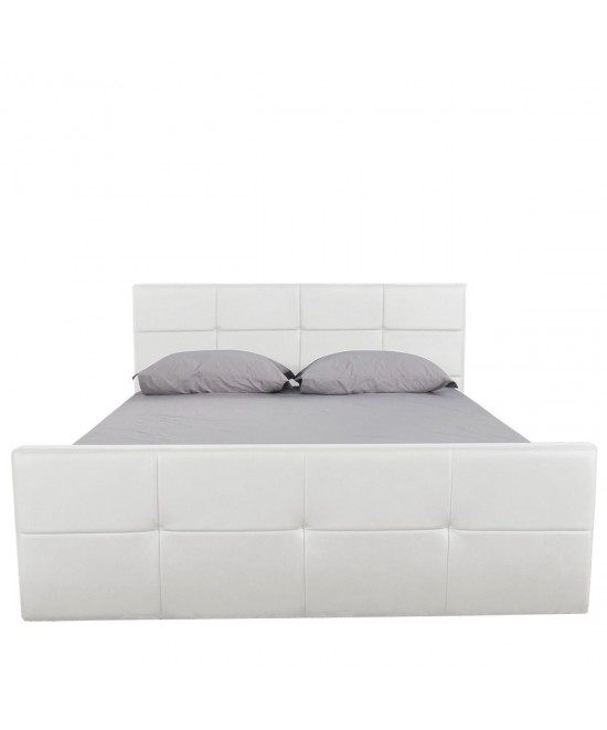 Κρεβάτι ArteLibre ANEMONE Λευκό PU Με Αποθηκευτικό Χώρο 217.5x170.5x100cm (Στρώμα 160x200cm)