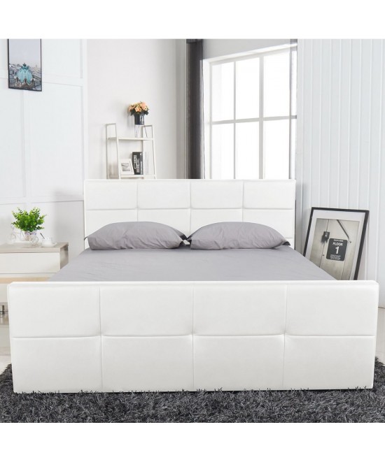 Κρεβάτι ArteLibre ANEMONE Λευκό PU Με Αποθηκευτικό Χώρο 217.5x170.5x100cm (Στρώμα 160x200cm)