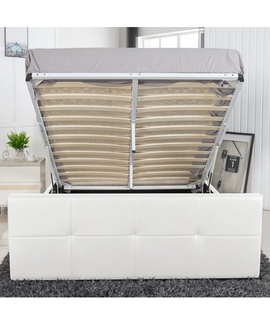 Κρεβάτι ArteLibre ANEMONE Λευκό PU Με Αποθηκευτικό Χώρο 217.5x170.5x100cm (Στρώμα 160x200cm)
