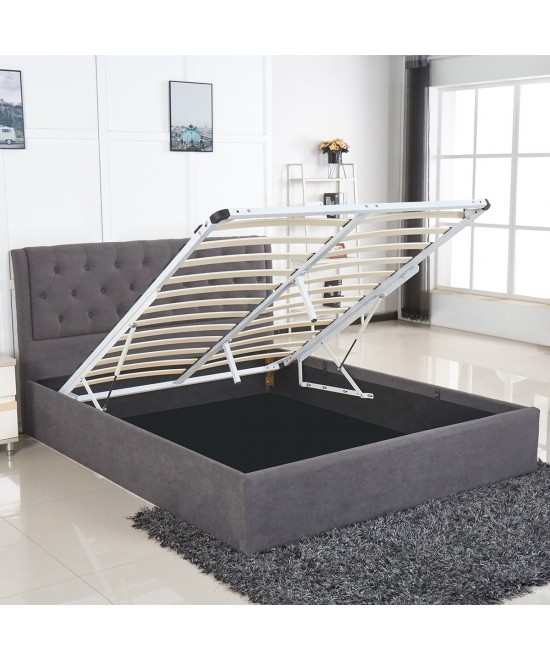 Κρεβάτι ArteLibre ASTER Σκούρο Γκρι Ύφασμα Με Αποθηκευτικό Χώρο 216x170.5x103cm (Στρώμα 160x200cm)