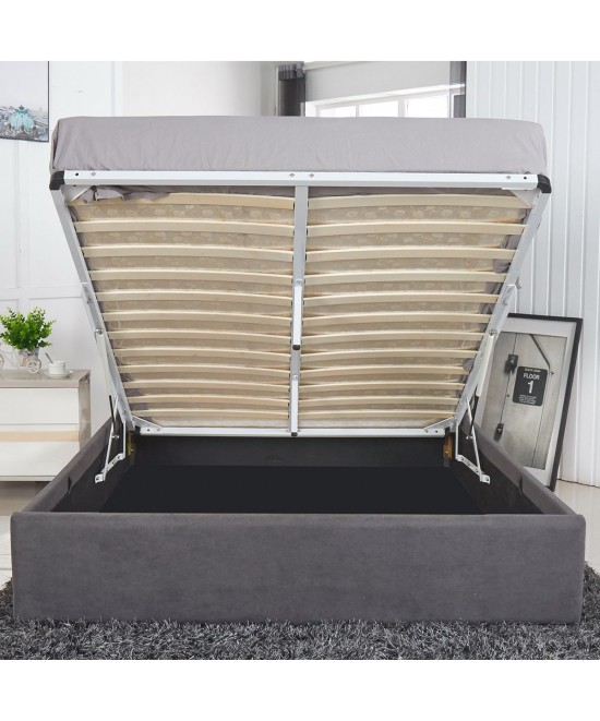 Κρεβάτι ArteLibre ASTER Σκούρο Γκρι Ύφασμα Με Αποθηκευτικό Χώρο 216x170.5x103cm (Στρώμα 160x200cm)