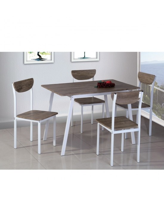 Τραπέζι Σετ (4+1) ArteLibre LINDERIA Λευκό/Καφέ 110x70x75cm