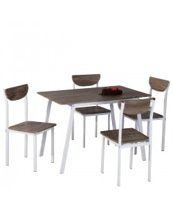 Τραπέζι Σετ (4+1) ArteLibre LINDERIA Λευκό/Καφέ 110x70x75cm