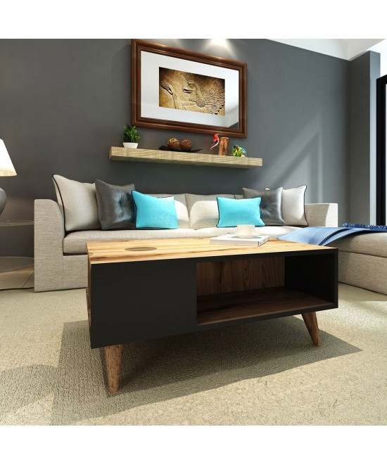 Τραπεζάκι Σαλονιού ArteLibre ALONISOS Καφέ/Μαύρο Μοριοσανίδα/Μελαμίνη 90x60x39cm