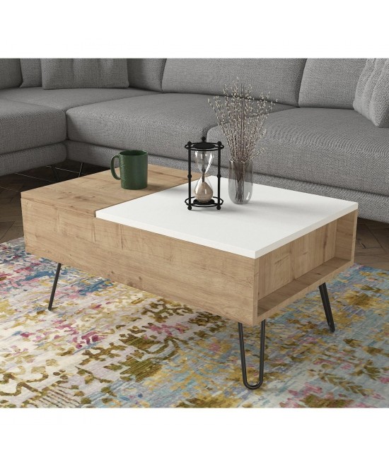 Τραπεζάκι Σαλονιού ArteLibre LIMNOS Φυσικό/Λευκό Μοριοσανίδα/Μελαμίνη 80x50x39cm