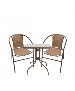 Σετ Τραπεζαρία Κήπου ArteLibre MARS Μέταλλο Καφέ Με 2 Πολυθρόνες