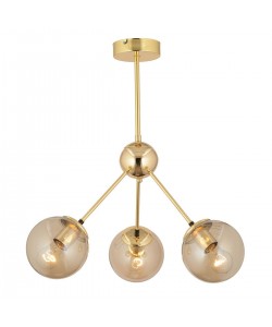 Φωτιστικό Κρεμαστό ArteLibre MEY Τρίφωτο Χρυσό/Μελί Μέταλλο/Γυαλί 54x60cm