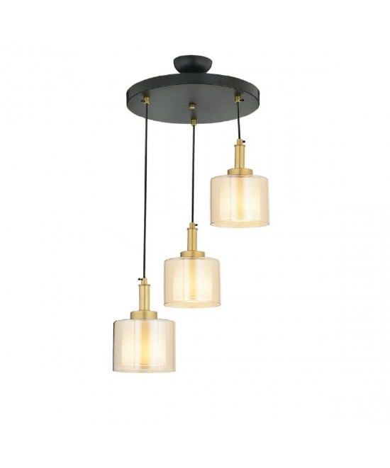 Φωτιστικό Κρεμαστό ArteLibre ARMO Τρίφωτο Αντικέ/Μελί Μέταλλο/Γυαλί 30x70cm