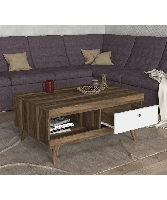 Τραπεζάκι Σαλονιού ArteLibre Hios Λευκό/Σκούρο Καφέ Μοριοσανίδα/Μελαμίνη 100x65x47cm