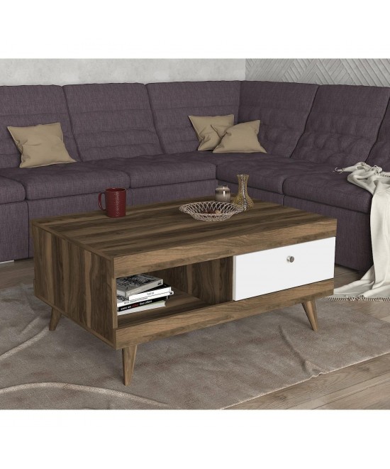 Τραπεζάκι Σαλονιού ArteLibre Hios Λευκό/Σκούρο Καφέ Μοριοσανίδα/Μελαμίνη 100x65x47cm