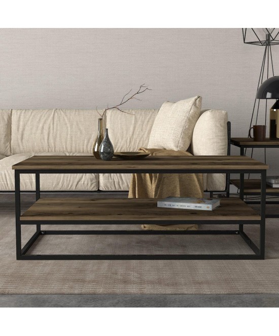 Τραπεζάκι Σαλονιού ArteLibre MYKONOS Σκούρο Καφέ/Μαύρο Μοριοσανίδα/Μελαμίνη/Μέταλλο 120x60x43cm