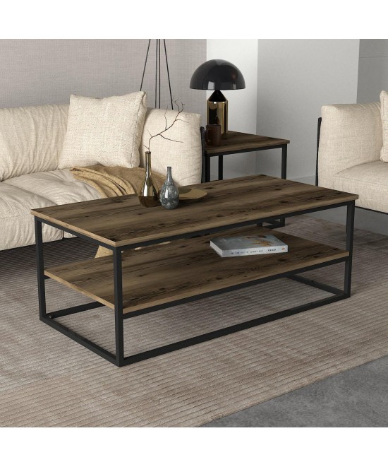 Τραπεζάκι Σαλονιού ArteLibre MYKONOS Σκούρο Καφέ/Μαύρο Μοριοσανίδα/Μελαμίνη/Μέταλλο 120x60x43cm